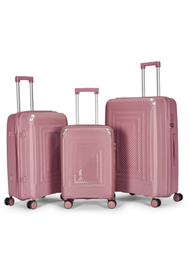 ليمرا طقم شنط سفر مكون من 3 حقائب أمتعة بعجلات و بتصميم صلب وقوي مصنوع  من مادة البولي بوربلين لون روزجولد